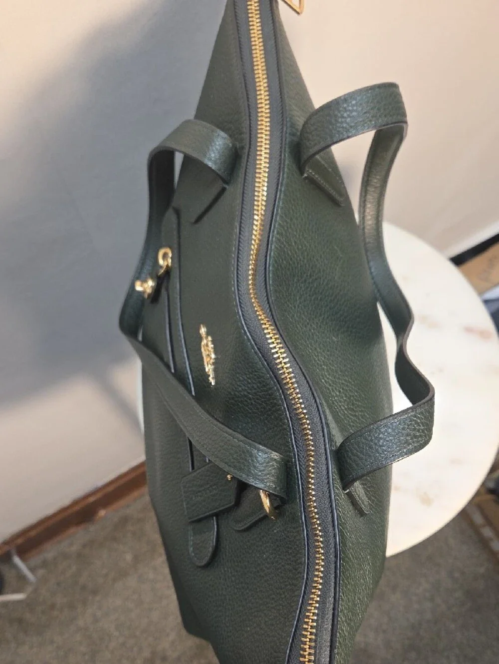 Coach Taylor Pebbled Leather Tote in Dark Green with Gold Hardware - Picture 5 of 12